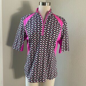 Tail Womens Medium Geometric Half Zip Golf Shirt Short Sleeve Activewear Top
